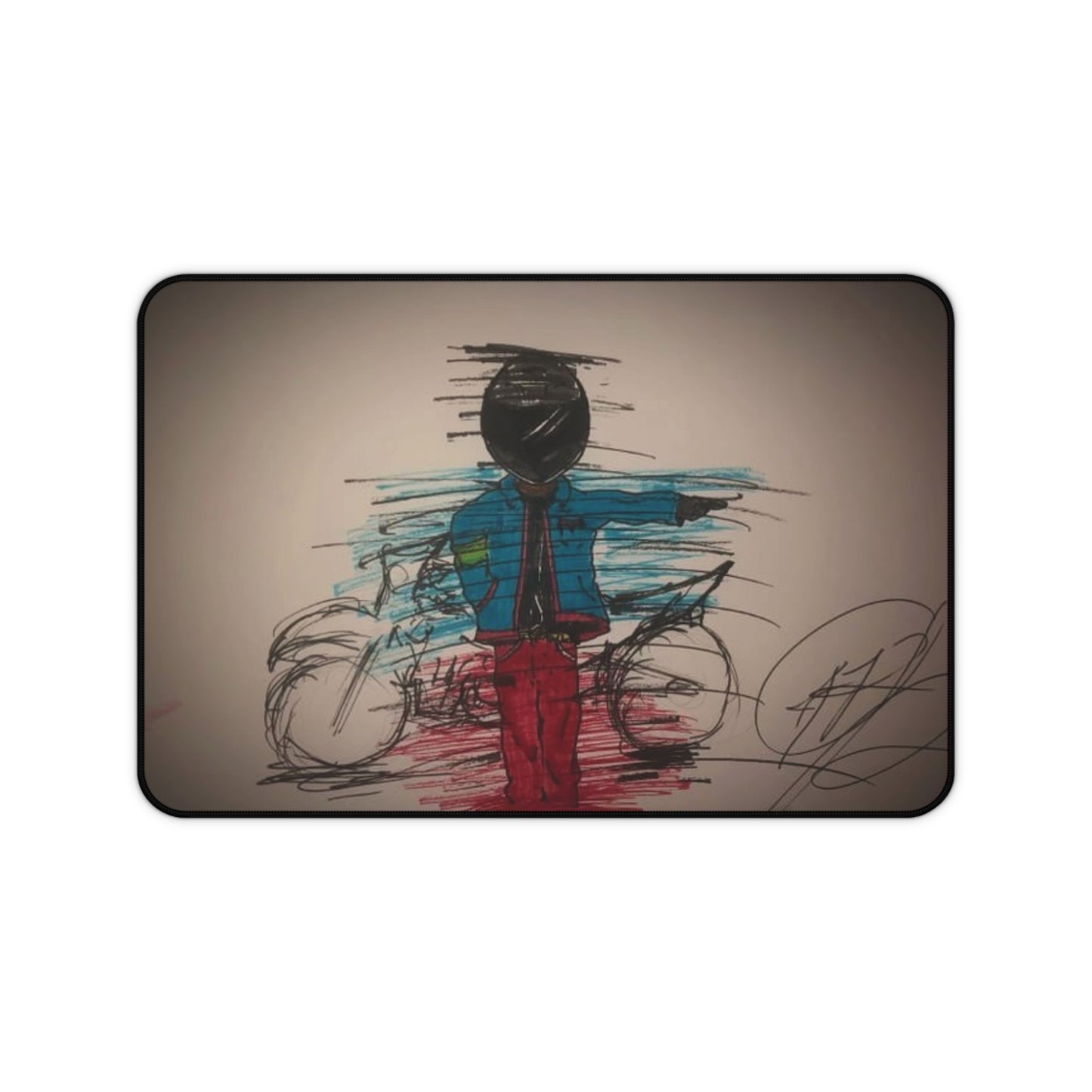 Motorbike Sketch Desk Mat — Hand-Drawn Rider Artwork Mouse Pad