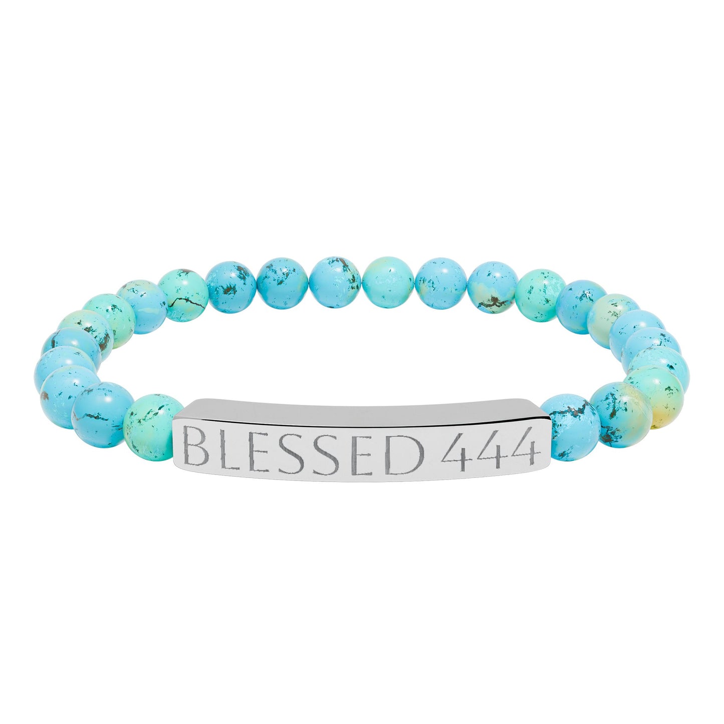 Engraved 'BLESSED 444' Natural Stone Stretch Bar Bracelet — Spiritual Beaded Bracelet for Women & Men