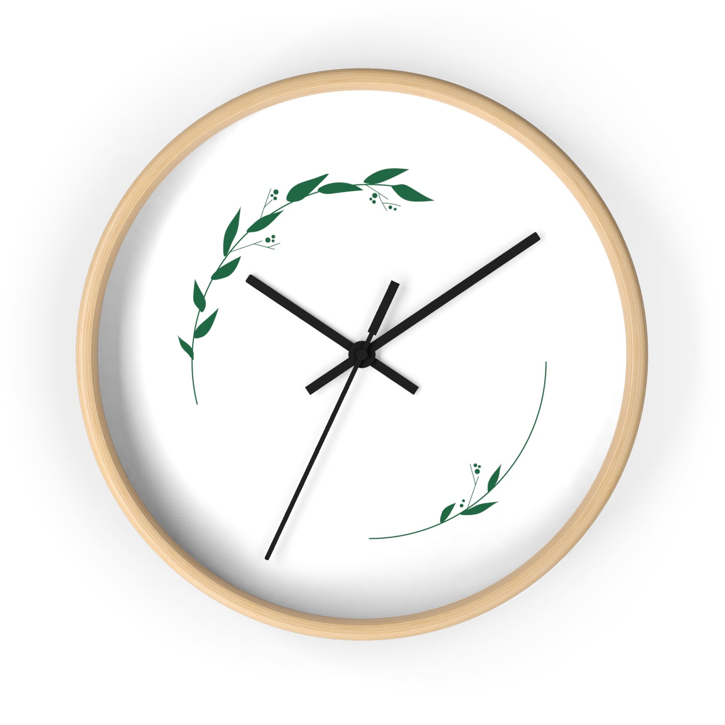 Nature Wall Clock – Green Leaf Wreath Modern Home Décor