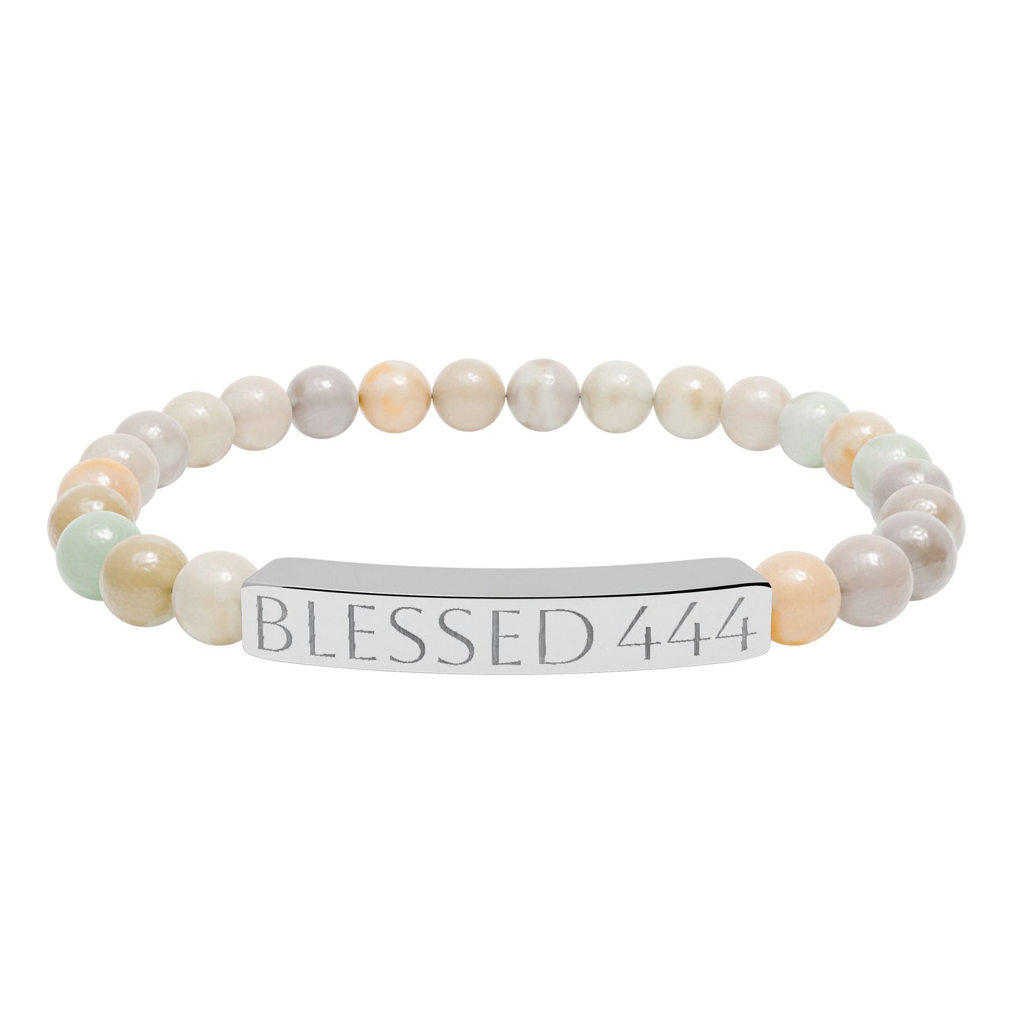 Engraved 'BLESSED 444' Natural Stone Stretch Bar Bracelet — Spiritual Beaded Bracelet for Women & Men