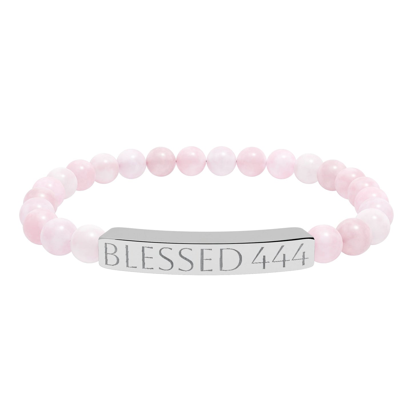 Engraved 'BLESSED 444' Natural Stone Stretch Bar Bracelet — Spiritual Beaded Bracelet for Women & Men