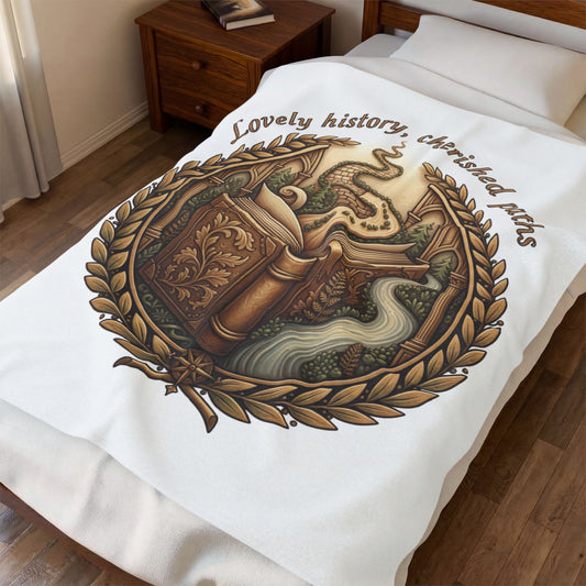 Cozy Plush Blanket — "Lovely history, cherished paths" Vintage Book Art