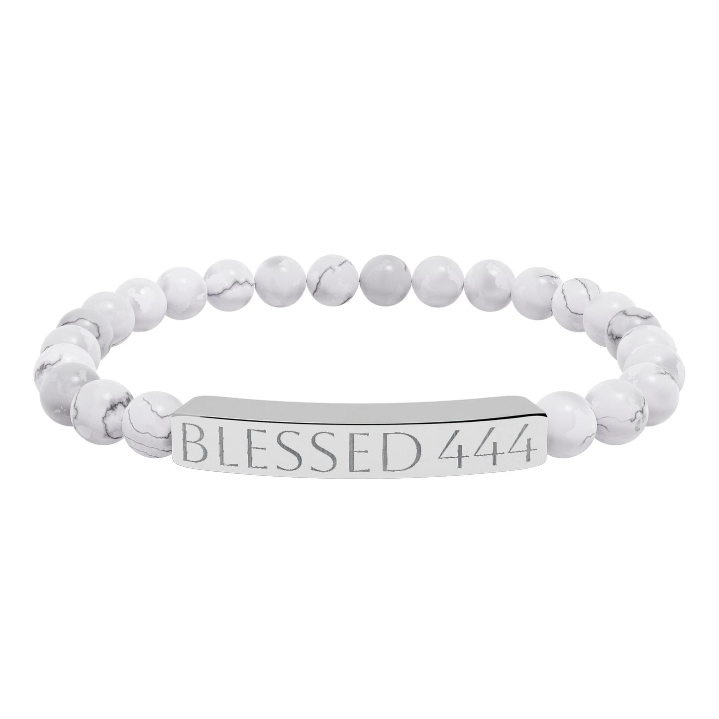 Engraved 'BLESSED 444' Natural Stone Stretch Bar Bracelet — Spiritual Beaded Bracelet for Women & Men