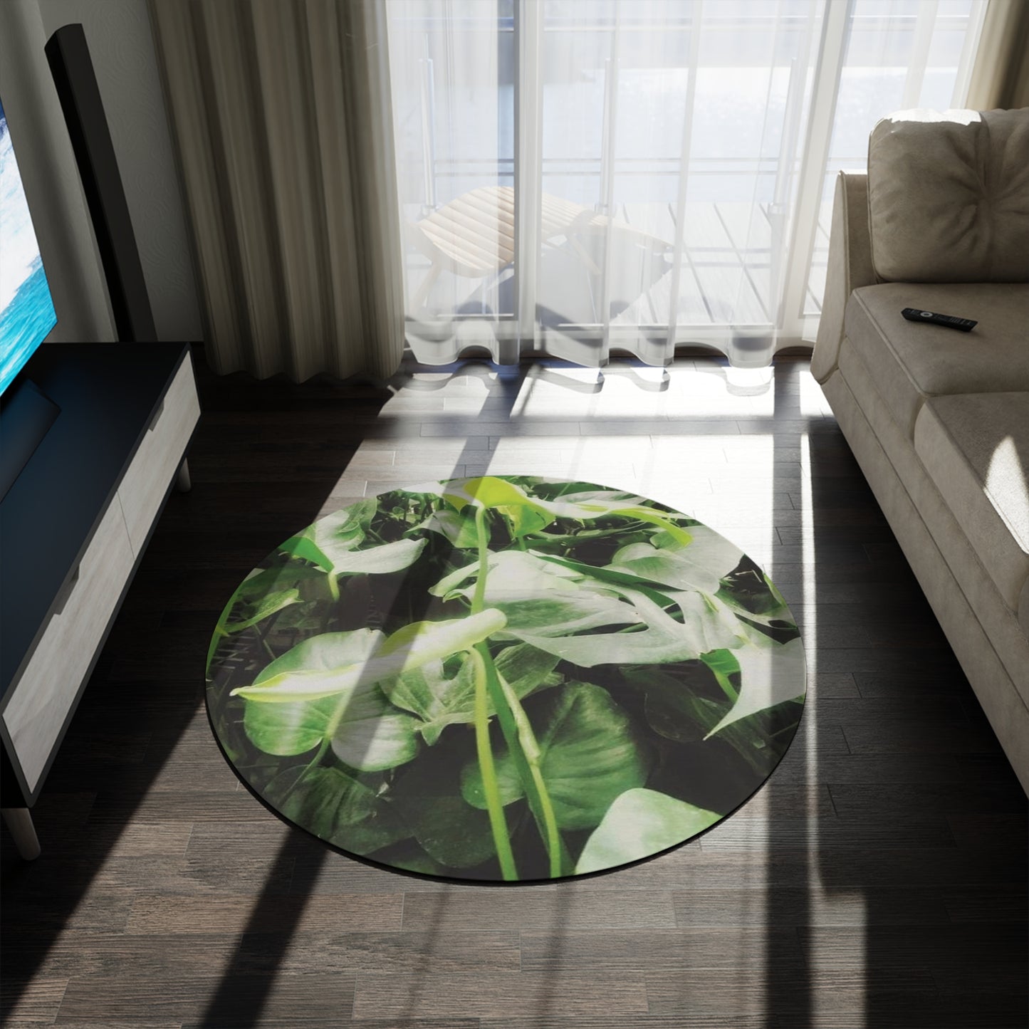 Nature Round Rug — Green Leaf Botanical Floor Mat
