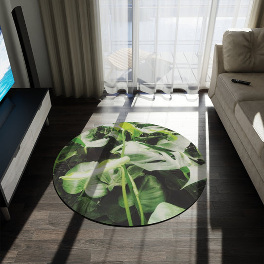 Nature Round Rug — Green Leaf Botanical Floor Mat