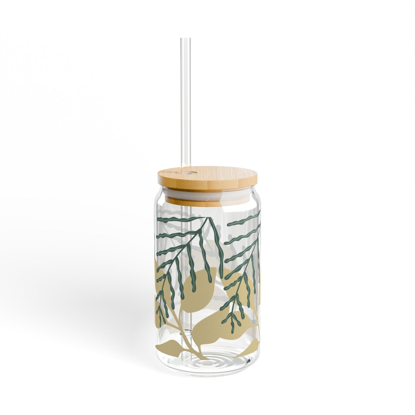 Vacation Time Glass Cup with Bamboo Lid, 16oz