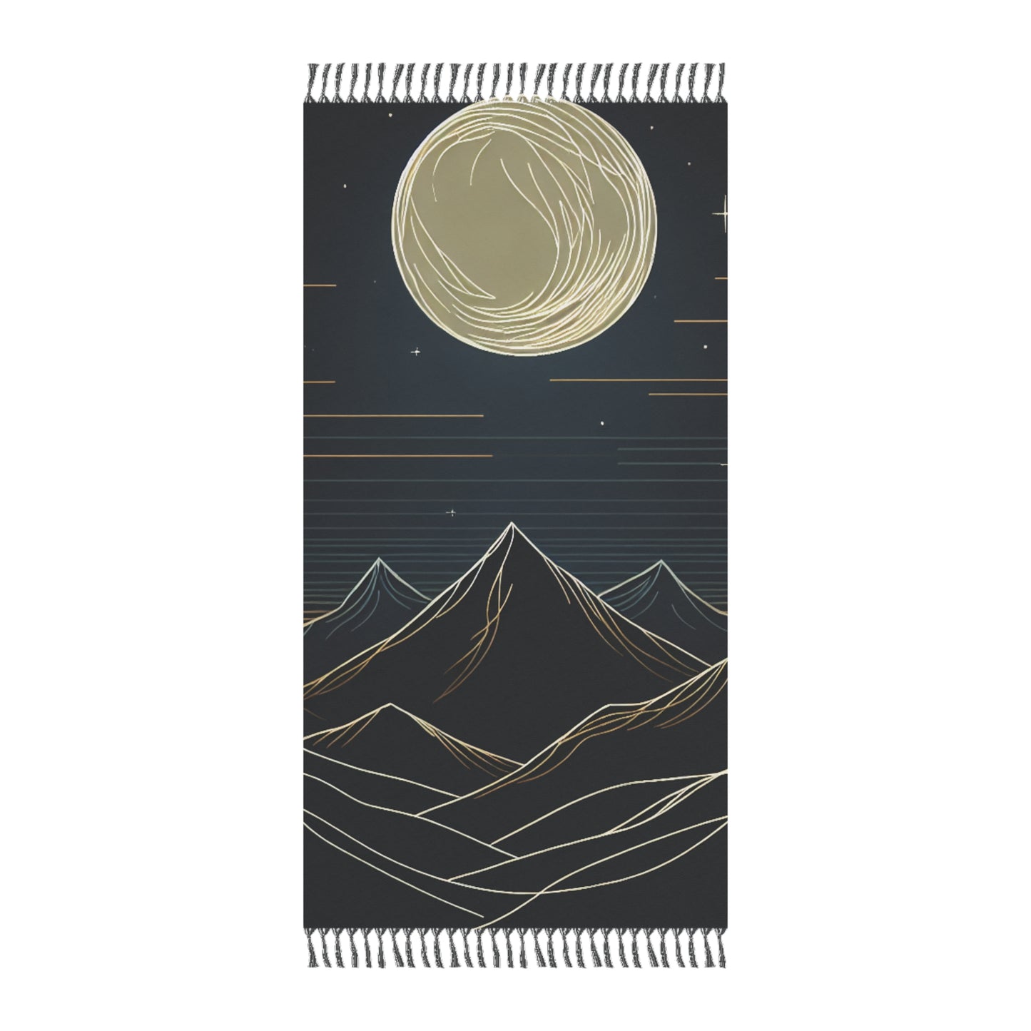 Boho Moon Mountain Beach Towel — Hand-Drawn Sunset Cloth