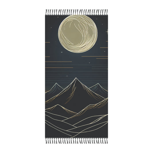 Boho Moon Mountain Beach Towel — Hand-Drawn Sunset Cloth