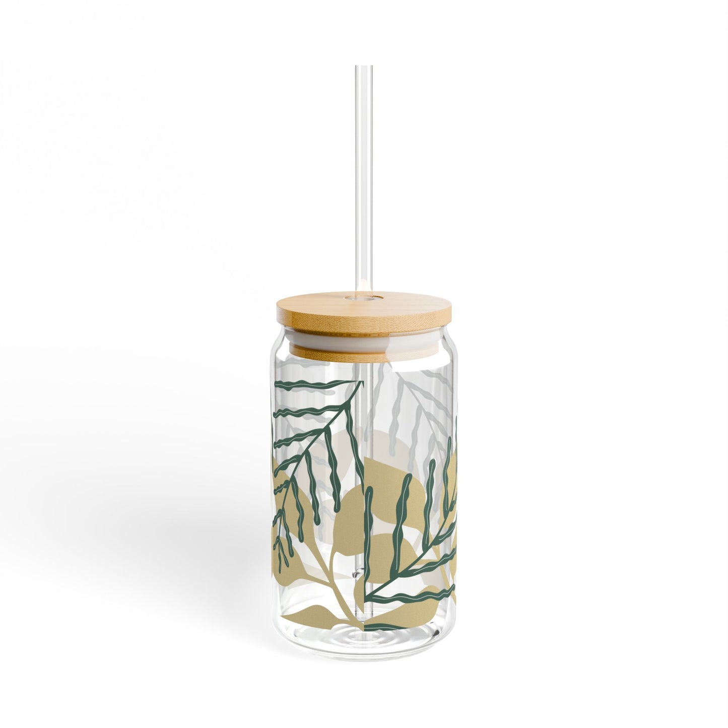 Vacation Time Glass Cup with Bamboo Lid, 16oz