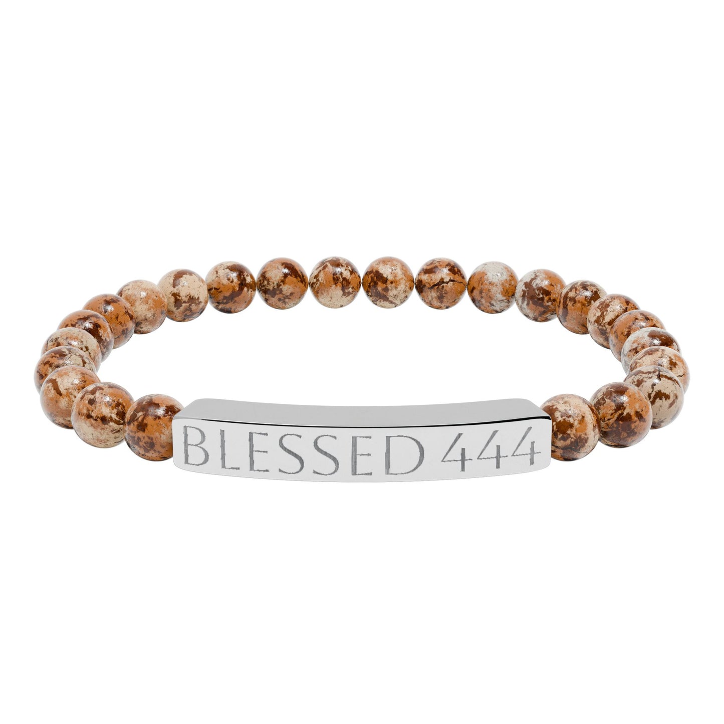 Engraved 'BLESSED 444' Natural Stone Stretch Bar Bracelet — Spiritual Beaded Bracelet for Women & Men