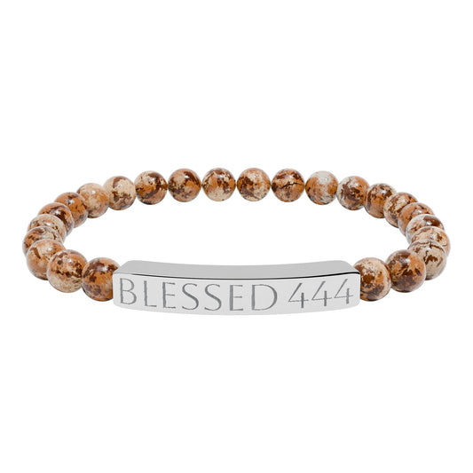 Engraved 'BLESSED 444' Natural Stone Stretch Bar Bracelet — Spiritual Beaded Bracelet for Women & Men