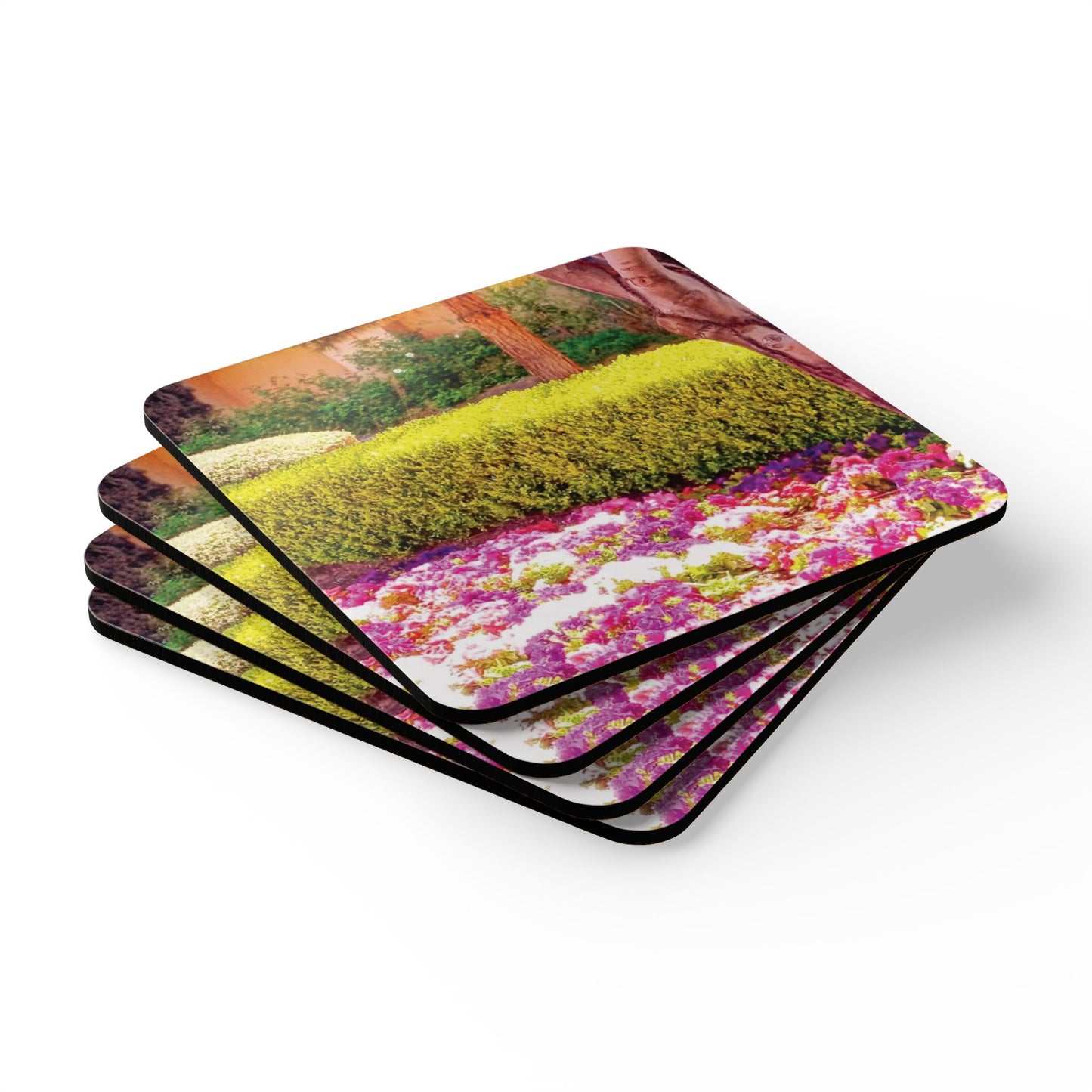 Floral Corkwood Coaster Set