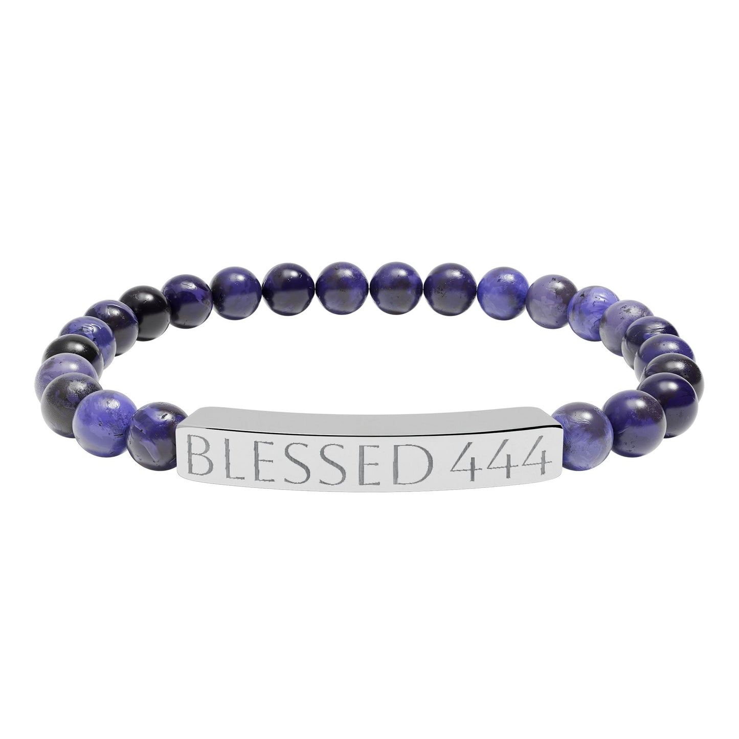 Engraved 'BLESSED 444' Natural Stone Stretch Bar Bracelet — Spiritual Beaded Bracelet for Women & Men