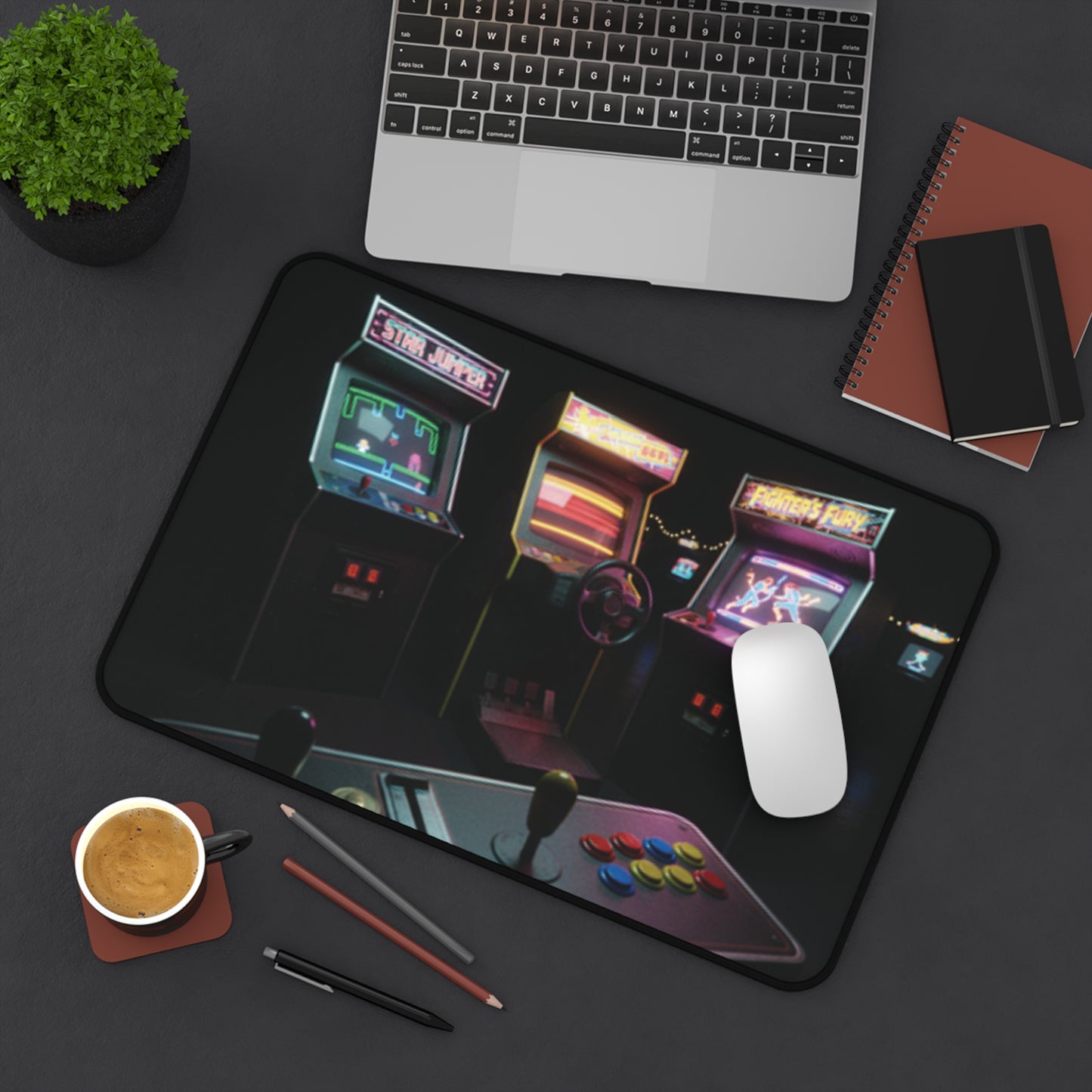 Retro Arcade Desk Mat — Neon Arcade Gaming Mouse Pad