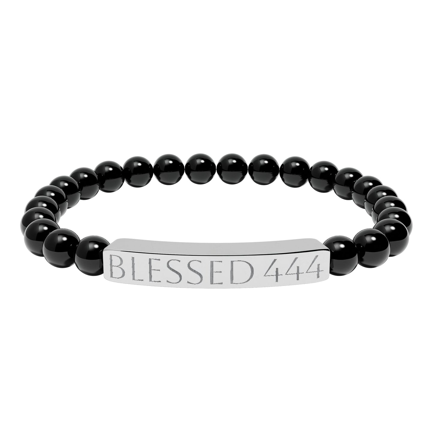 Engraved 'BLESSED 444' Natural Stone Stretch Bar Bracelet — Spiritual Beaded Bracelet for Women & Men