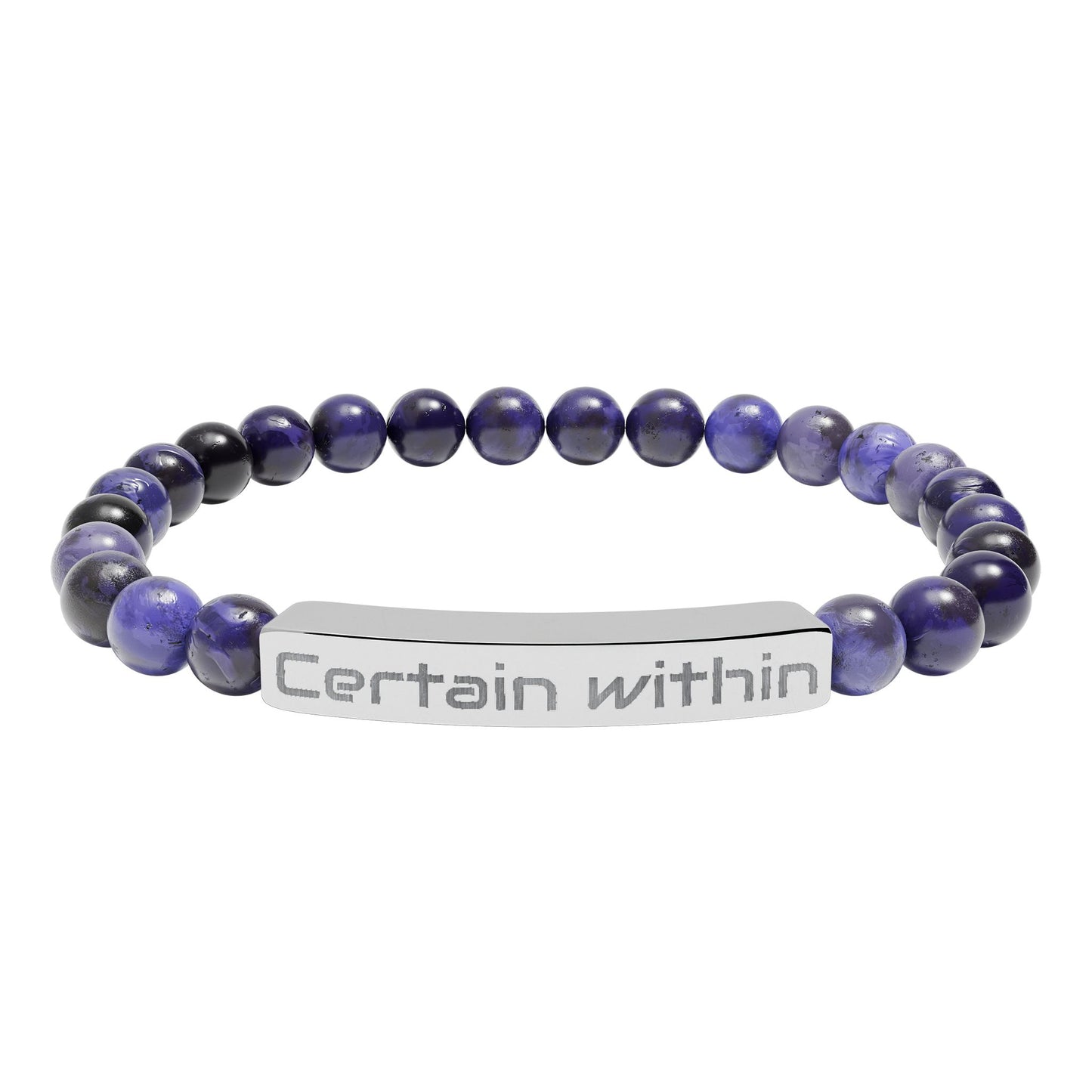 Engraved 'Certain Within' Natural Stone Stretch Bracelet — Beaded Bar Bracelet for Women & Men