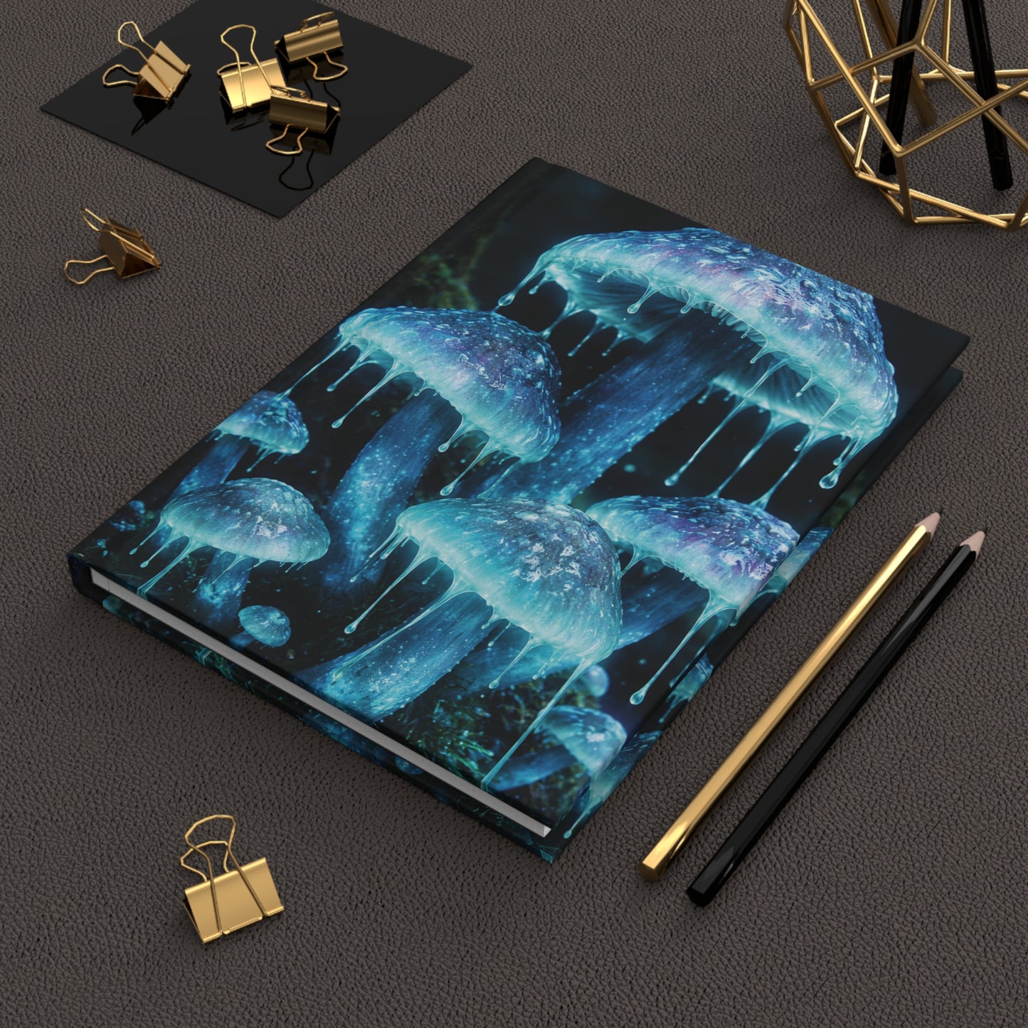 Glowing Blue Mushroom Hardcover Journal