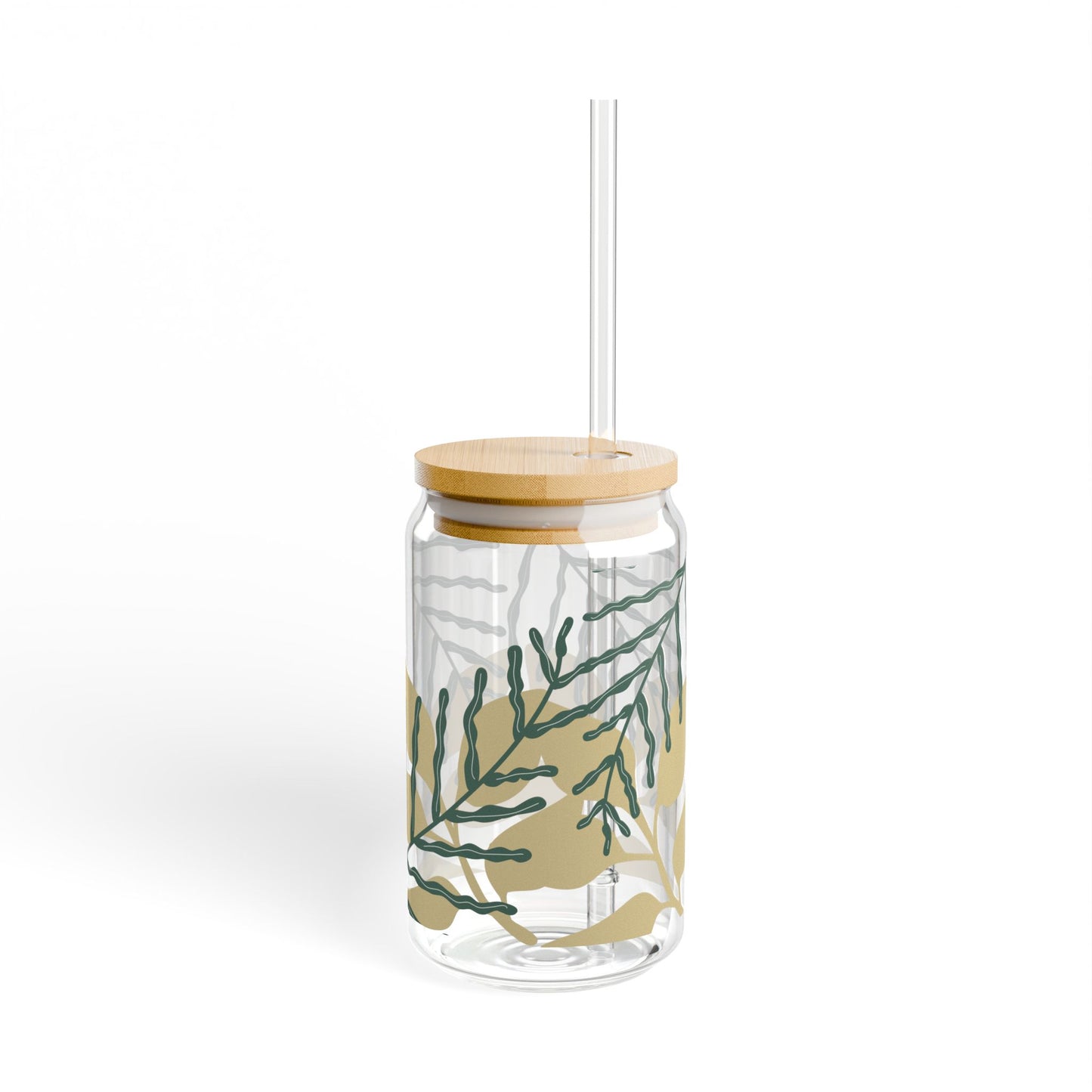 Vacation Time Glass Cup with Bamboo Lid, 16oz
