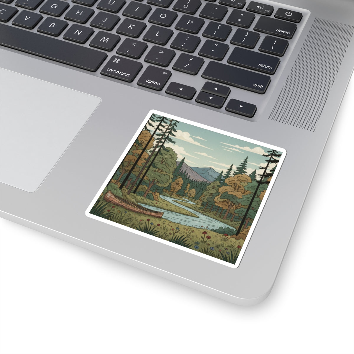 Vintage Forest River Sticker — Scenic Camping & Nature Laptop Decal