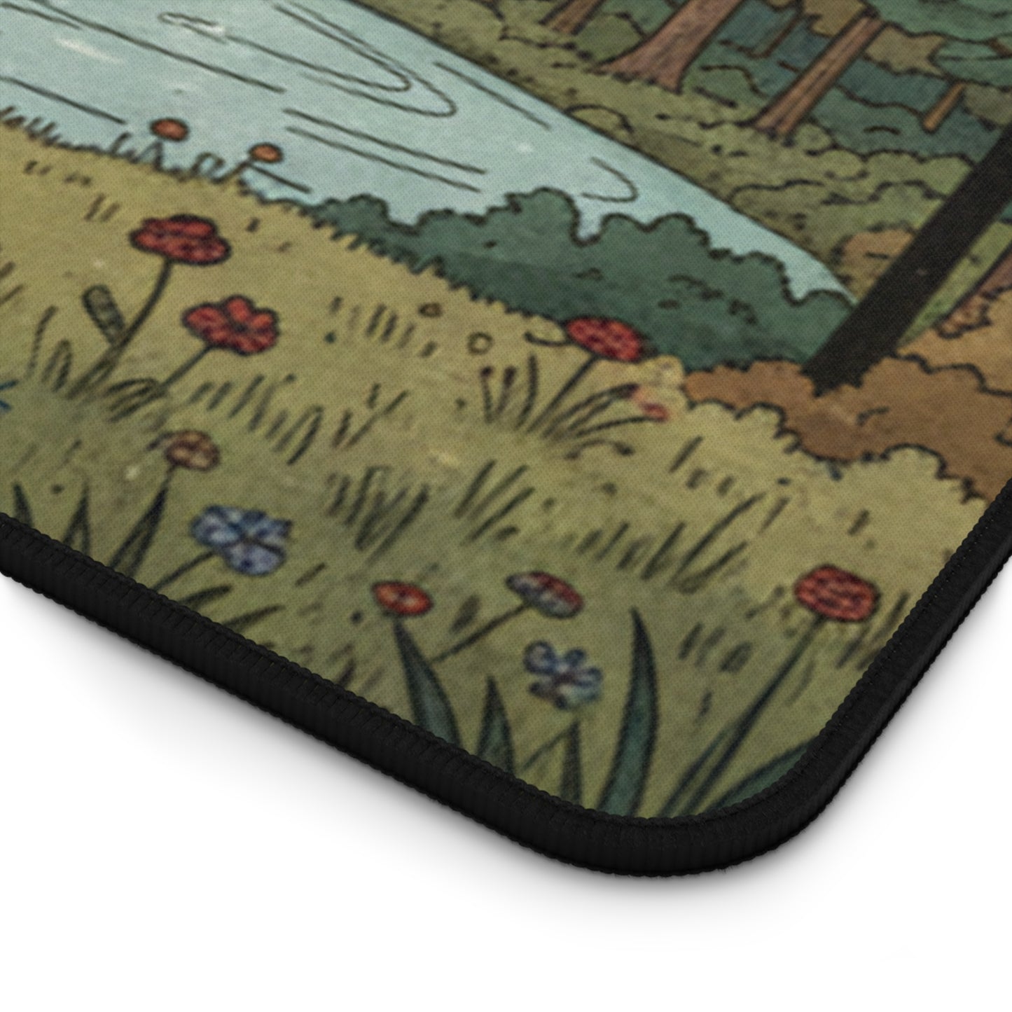 Camping River Desk Mat — Scenic Canoe & Forest Mousepad for Office & Gaming