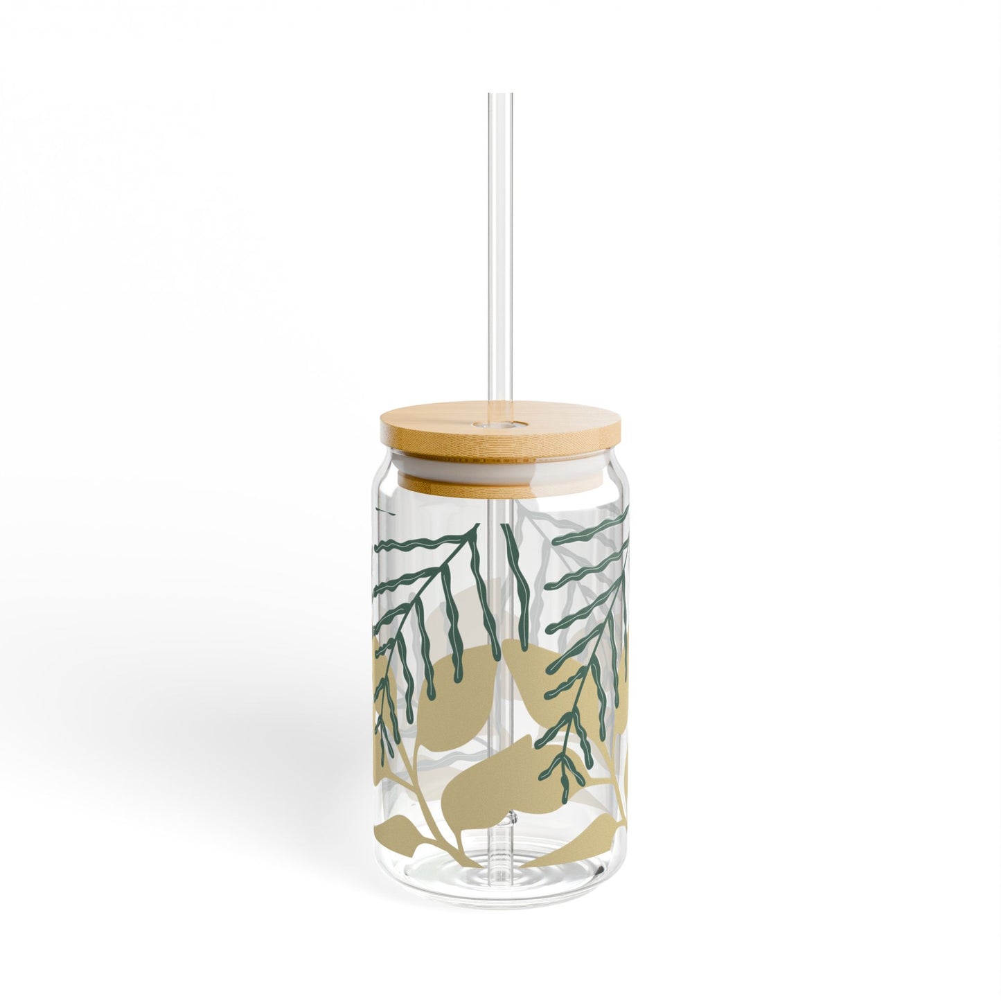 Vacation Time Glass Cup with Bamboo Lid, 16oz