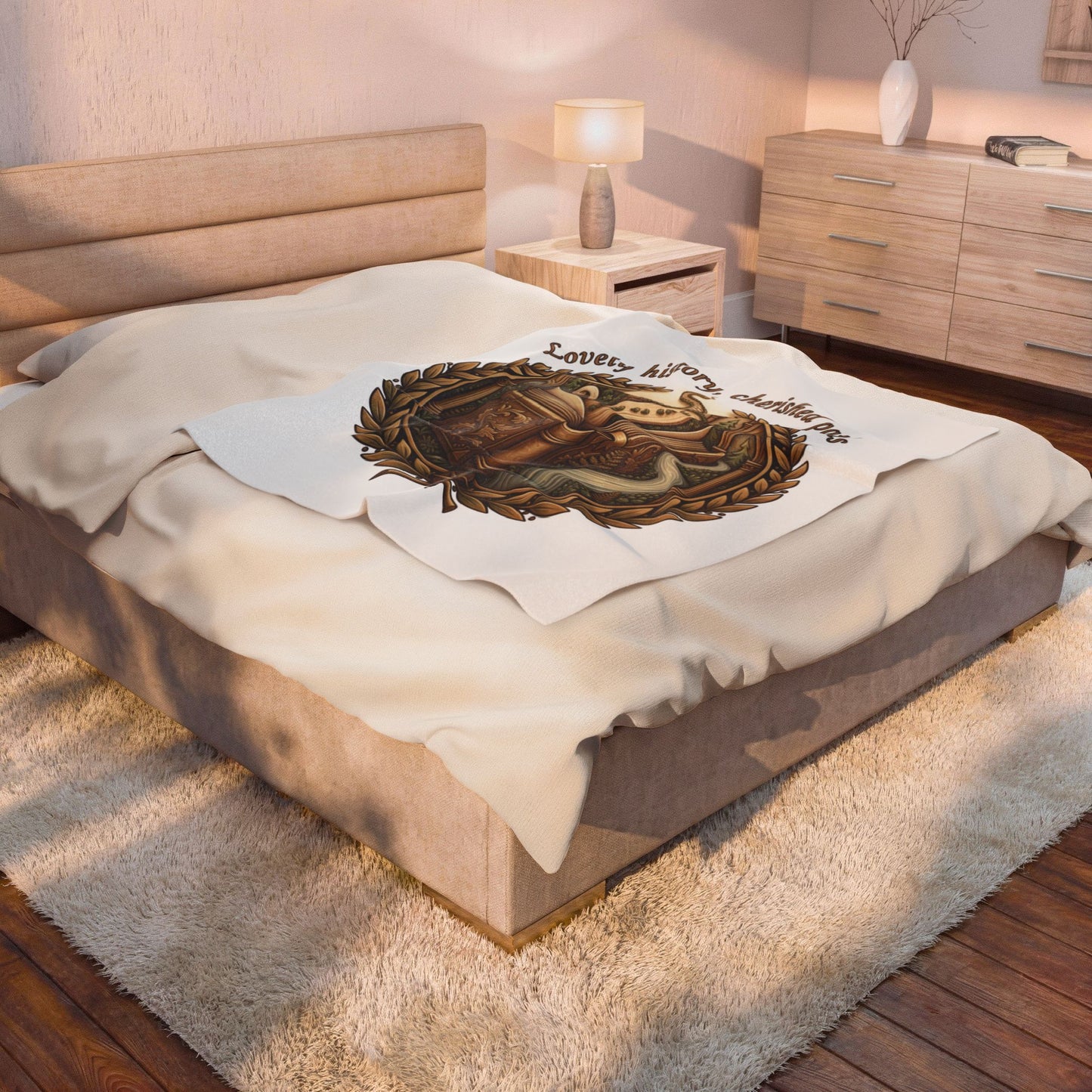 Cozy Plush Blanket — "Lovely history, cherished paths" Vintage Book Art