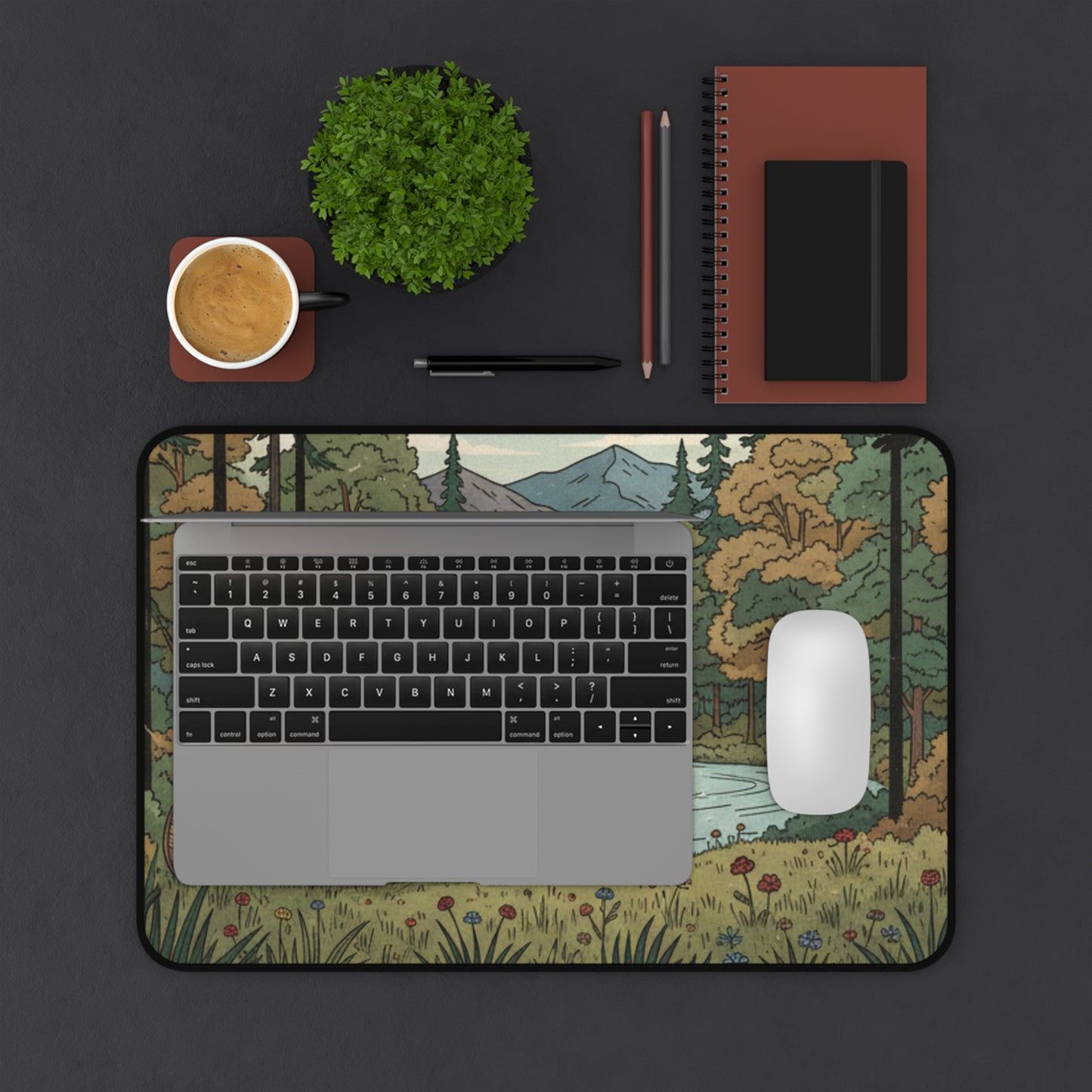 Camping River Desk Mat — Scenic Canoe & Forest Mousepad for Office & Gaming