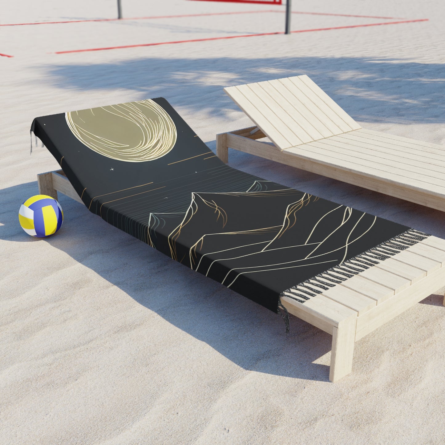 Boho Moon Mountain Beach Towel — Hand-Drawn Sunset Cloth